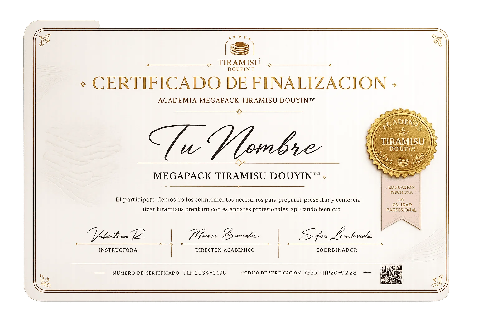 Certificado de finalización a tu nombre
